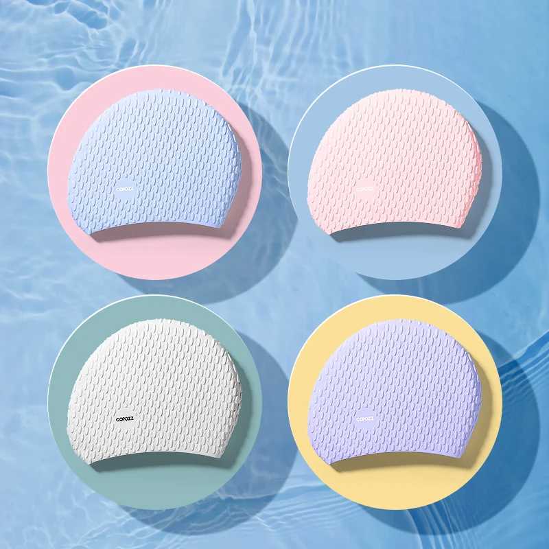 Summer solid color particle swimming cap high elasticity silicone waterproof earmuffs mens womens and adult swimming pool caps CL241009