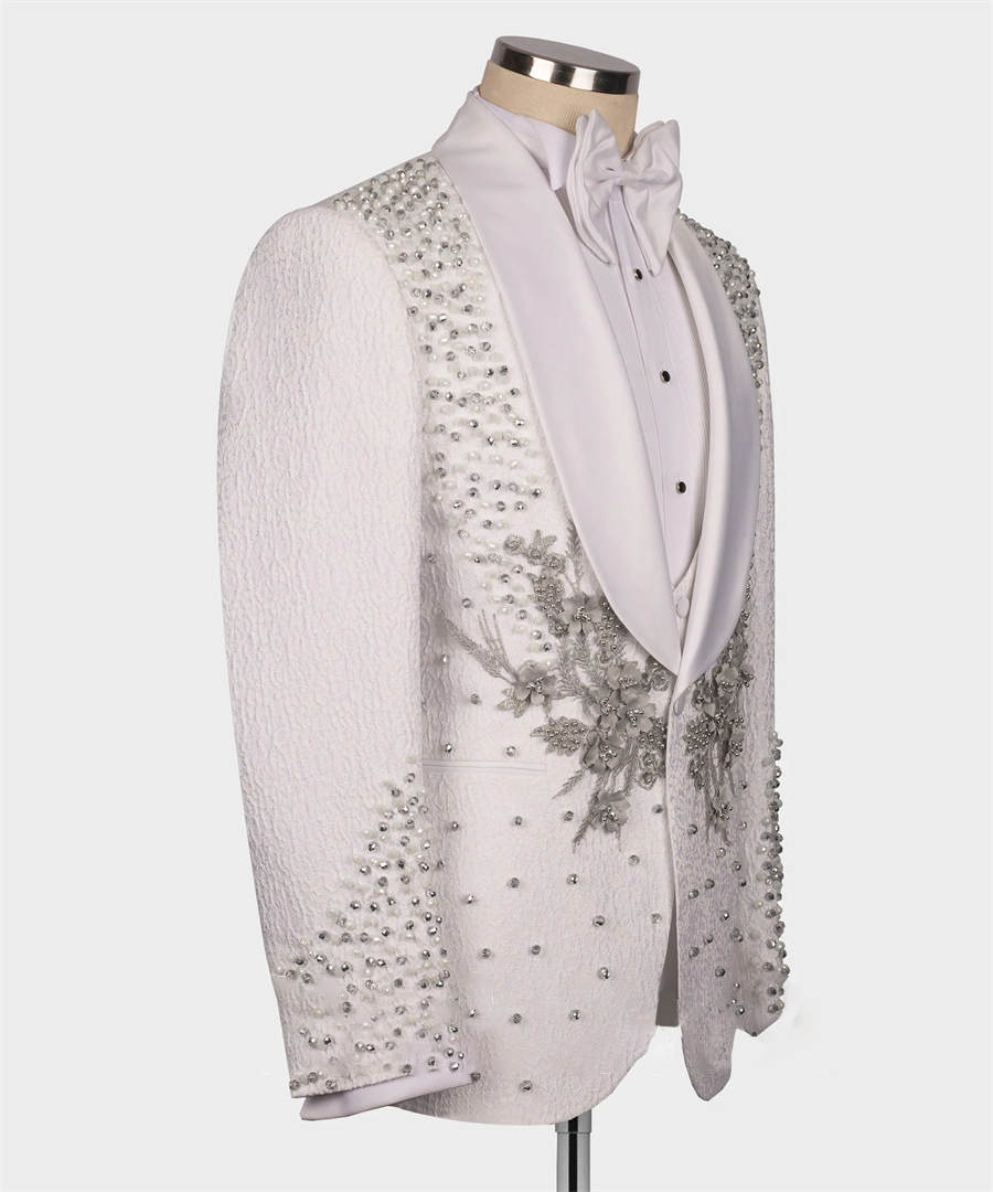 Floral Pattern Mens Wedding Tuxedos Pearls Shawl Lapel Custom Made Jacket Pants Suits 2 Pieces Birthday Party Prom Groom Wear