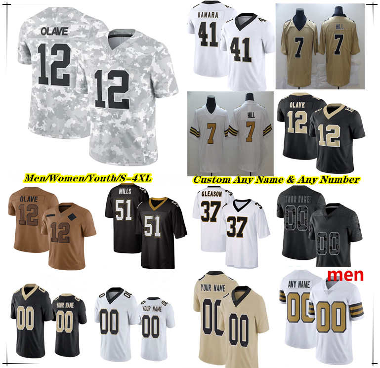 American Football Jerseys Derek Carr Alvin Kamara Jamaal Williams Taysom Hill Rashid Shaheed Chris Olave Paulson Adebo Tyrann Mathieu Alontae Taylor Drew Brees