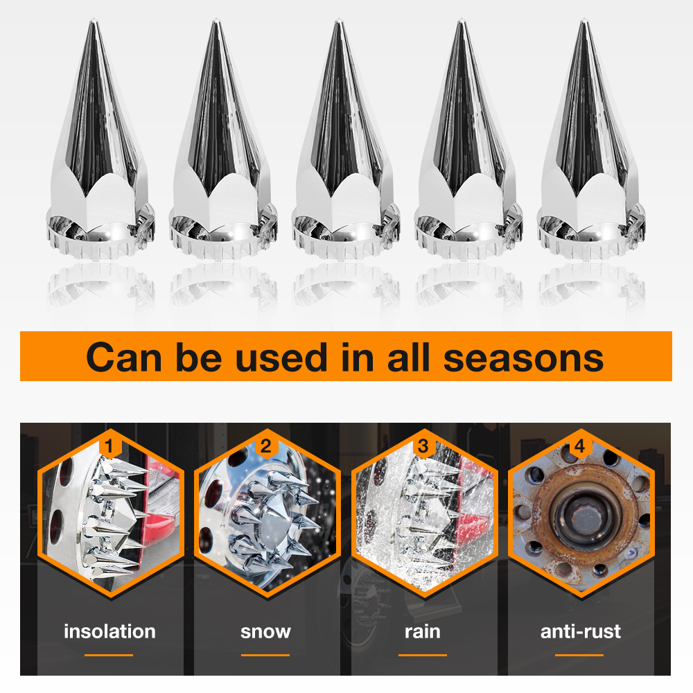 33mm x 4 3/4" Thread On Spike Lug Nut Covers Screw On, ABS Chrome Plastic Pointed Screw-on Nuts Cover for Semi Trucks,