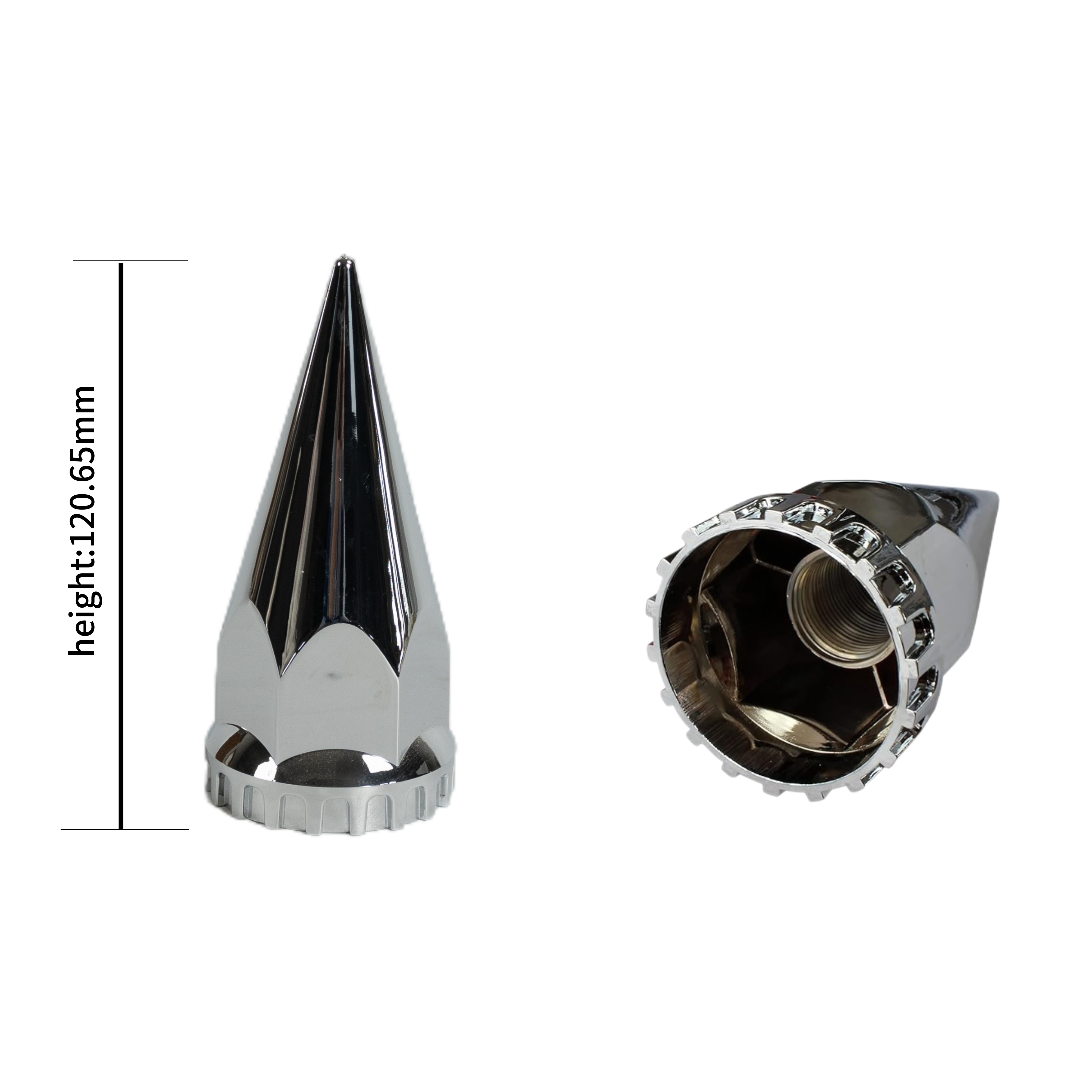 33mm x 4 3/4" Thread On Spike Lug Nut Covers Screw On, ABS Chrome Plastic Pointed Screw-on Nuts Cover for Semi Trucks,