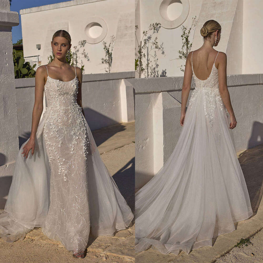 Elegant Wedding Dress Mermaid Appliques Sequined Sleeveless Detachable Train Gorgeous Bride Vestido De Noiva Custom Made 0228Lz