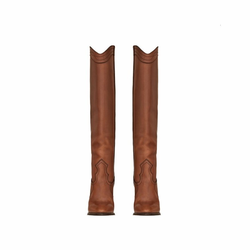 European American Style Round Toe And Knee Ultra High Thick Heel Fashion Boots Large Size Women's Boots