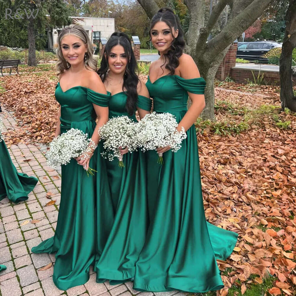 R&W Hunter Green Bridesmaid Dresses Off Shoulder Sweetheart Necke Maid of Honor Dress Pleated Bride Gowns for Beautiful African Black Women Girls Marr