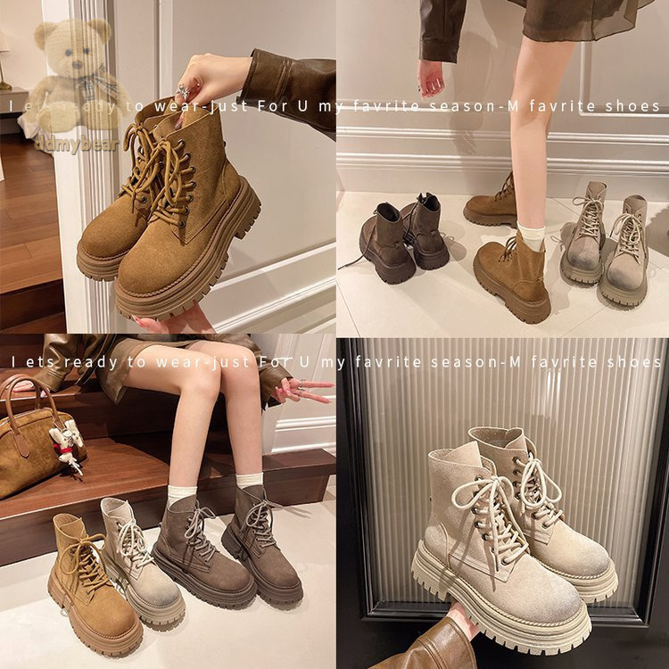 Ddmybear Thin Martin Women 2024 New Leather Thick Soled Spring And Autumn Frosted Short Boots For With Skirts Chinese Brand Shoes F1011-80