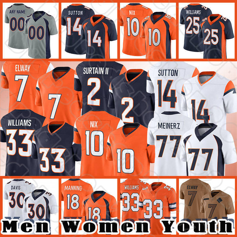 10 Bo Nix Football 7 Elway Jerseys Pat Surtain II Denvers Broncoses Courtland Sutton Javonte Williams Champ Bailey Ja'Quan McMillian Riley Moss Quinn Meinerz Stidham