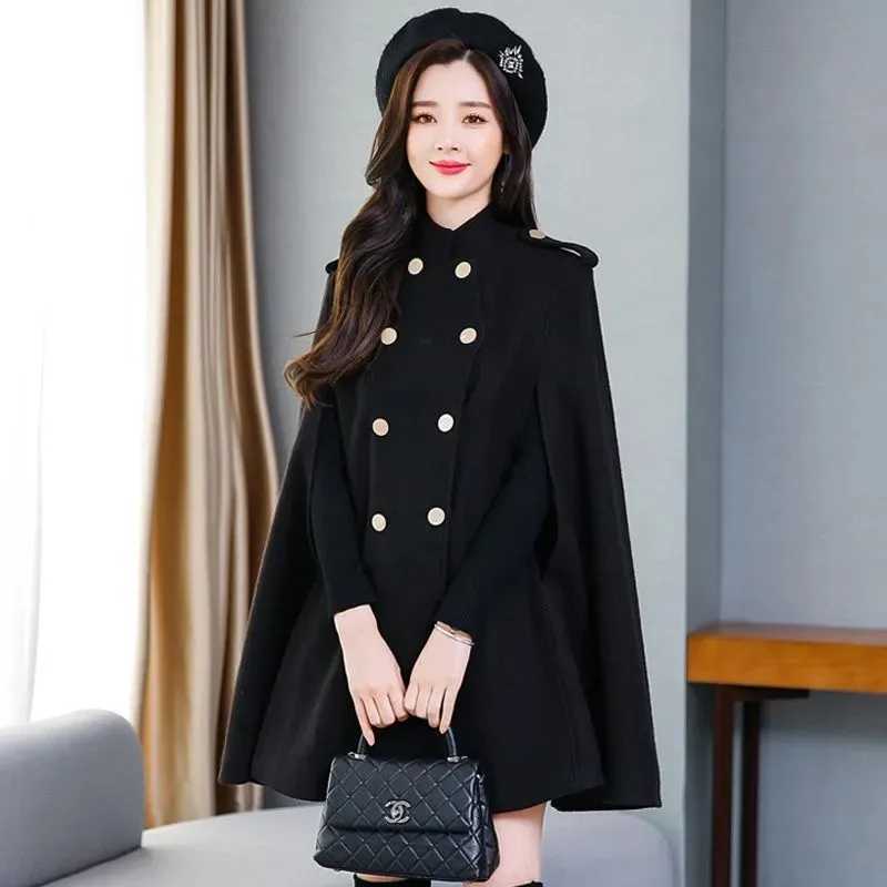 High End Fashion Vape Woolen Coat Womens Mid Length Autumn Winter Double Breasted Korean Version Loose Shawl Outerwear FemaleX241009
