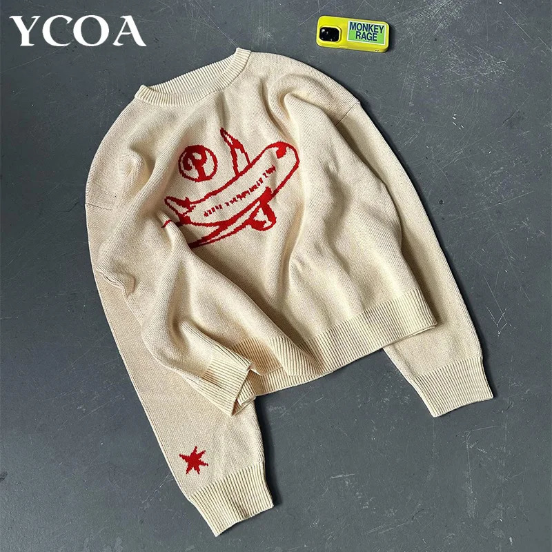 Mens Sweater Jumper Long Sleeve Knitwear Tops Oversized Graphic Fashion Y2k Streetwear Harajuku Winter Korean Clothes 241009