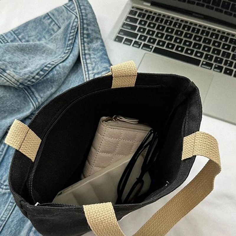 Small Canva Tote Food Bag Japanese Bear Hand Lunch Korean Canvas Handbags Cotton Cloth Picnic Travel Bento 240925