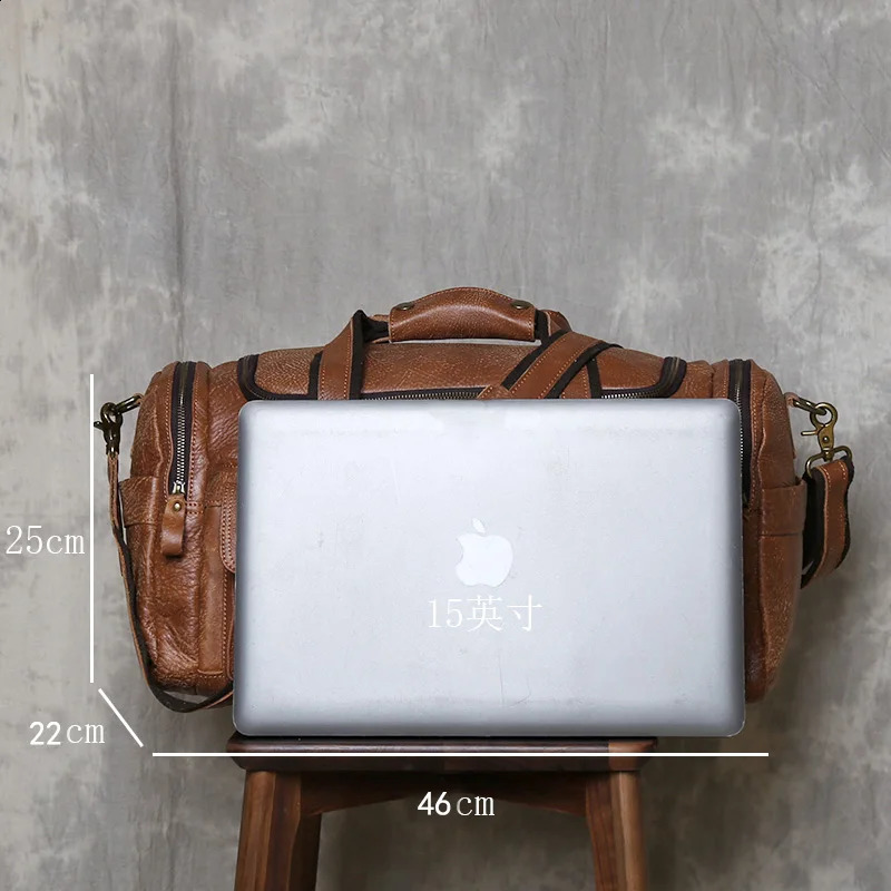 Retro large capacity mens top denim travel bag leather cross body bag handheld short distance luggage bag 240925