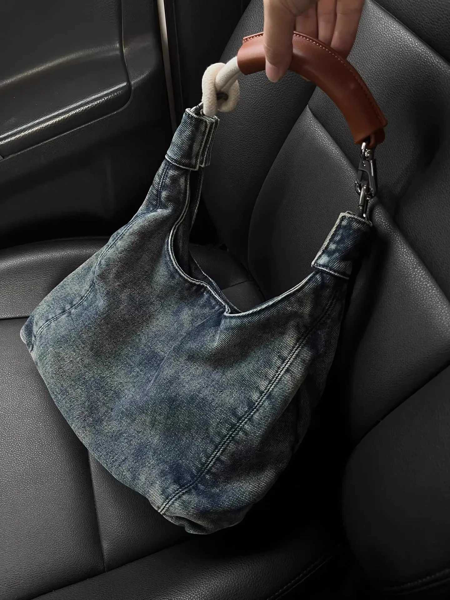 Denim Fabric Shoulder Bags for Women 2024 Luxury Designer Purses and Handbags Blue Underarm Hobos Casual Street Crossbody Totes 241009