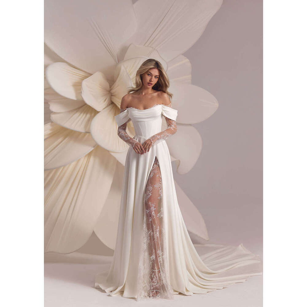 Ful Wedding Dress A-E Off The Shoulder Lace High Side Split Backless Bride Vestido De Noiva Custom Made 0228Lz