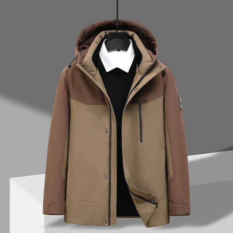 Mens Color Matching Hooded Down Jacket 2023 Winter New Fashion Warmth Outdoor Leisure LX241009