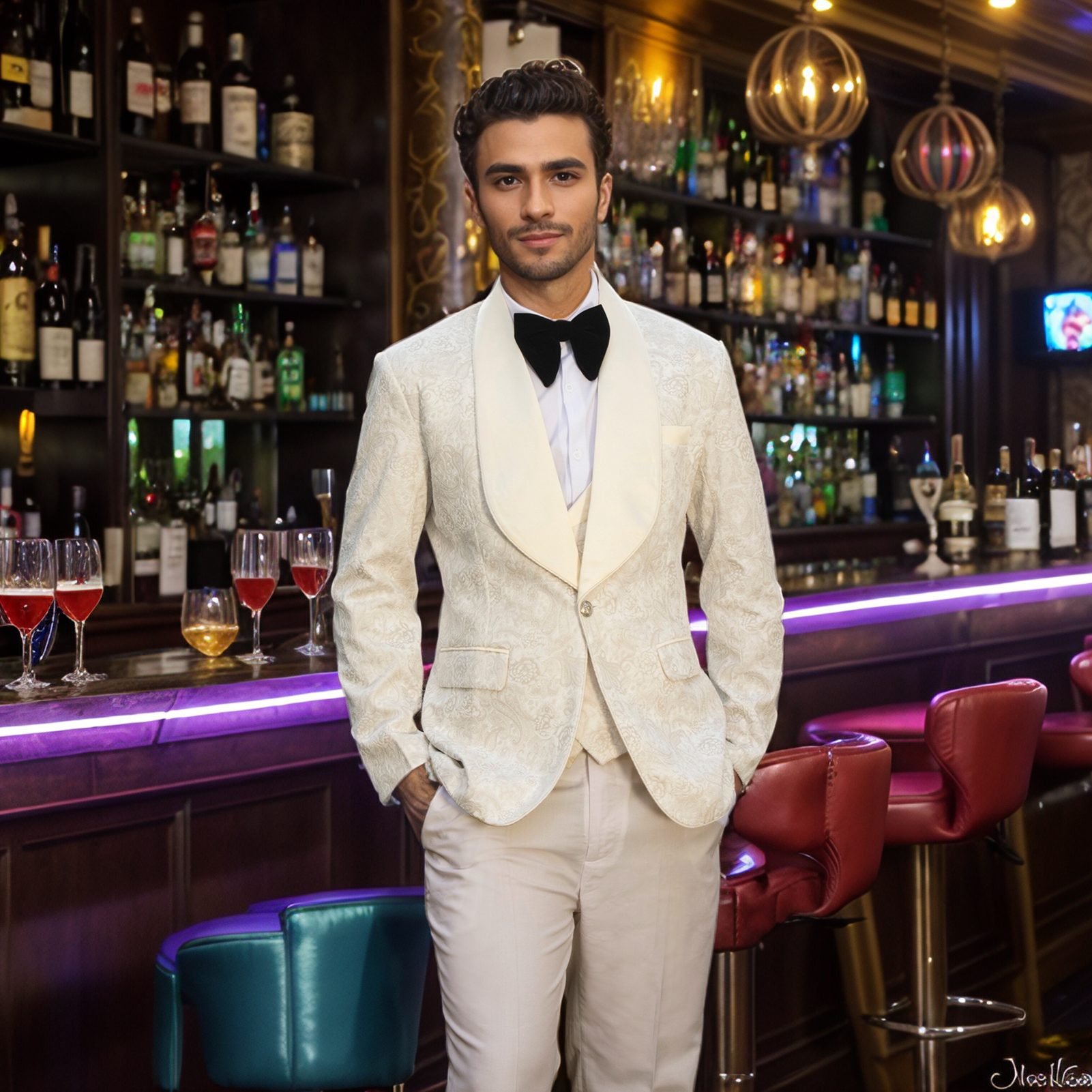 Fashion Pattern Mens Wedding Tuxedos Shawl Lapel Custom Made Jacket Pants Suits 3 Pieces Birthday Party Prom Groom Wear