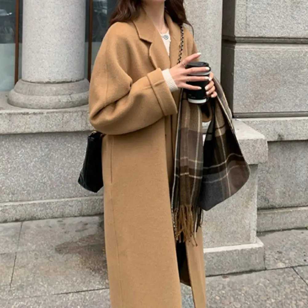 Trendy Spring Coat Casual Women Woolen Overcoat Notch Collar Turn-down Collar Spring Coat Keep WarmX241009