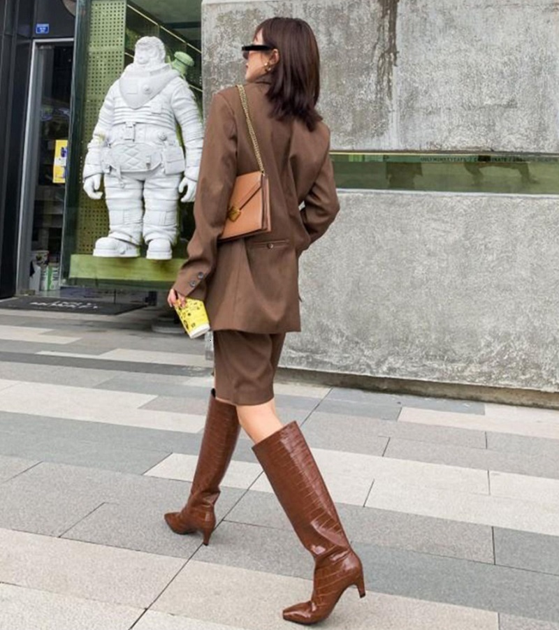 High Ladies Slip On Emed Shoes For Women Big Circumference Spring Autumn Woman Boots Large Size 43