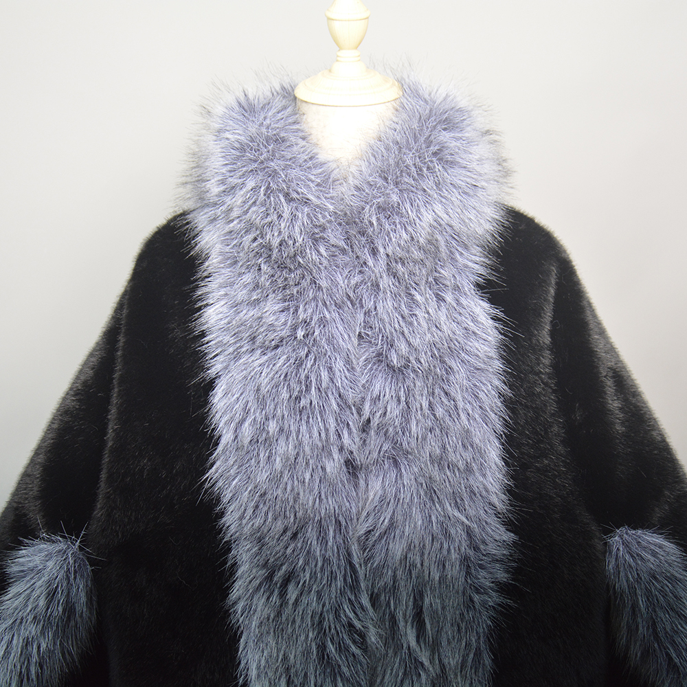 New Knitted Mink Shawl Coat With Fake Fox Fur Collar Womens Fashion Knit Jacket Cape