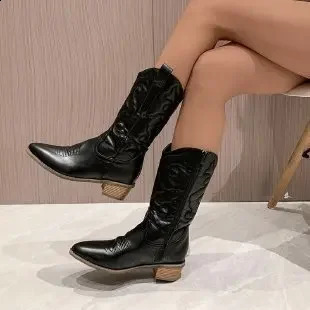 Fashion womens denim short ankle boots womens short and fat high heels denim boots mid calf western boots 240923