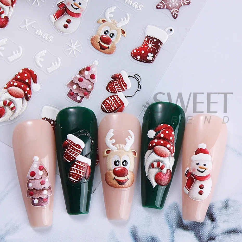 Christmas nail stickers Santa Claus snowman gloves cartoon self-adhesive slider nail stickers snowflake decorations 241008