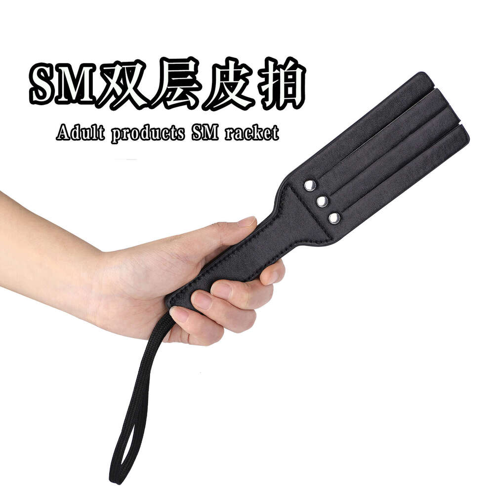 Cross border exclusive SM sex props SP sex racket black double-layer sound racket SM tuning leather sex hand racket