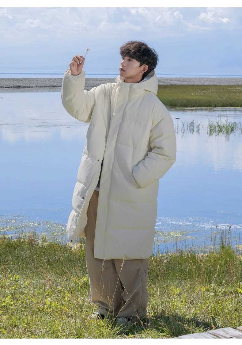 Thickened Standing Collar Solid Color Cotton Clothes Men Thickened Short Warm Adjustable Drawstring Bread Clothes Long Jacket LX241009