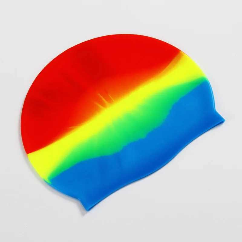 New color block silicone adult waterproof swimming cap dry hair swimming cap suitable for men women ear protection swimming cap swimming accessories C