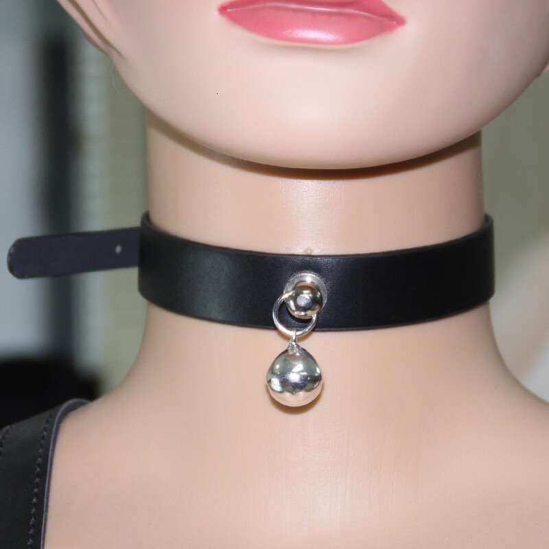 SM Props Black Leather Sex Collar Female Training Traction Chain Bell Collar SM Sex Products Delivery