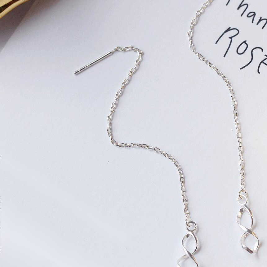 Double Spiral Wave Geometric Creative Design Sier Needle Ear Thread Long Earrings Personalized Student Female