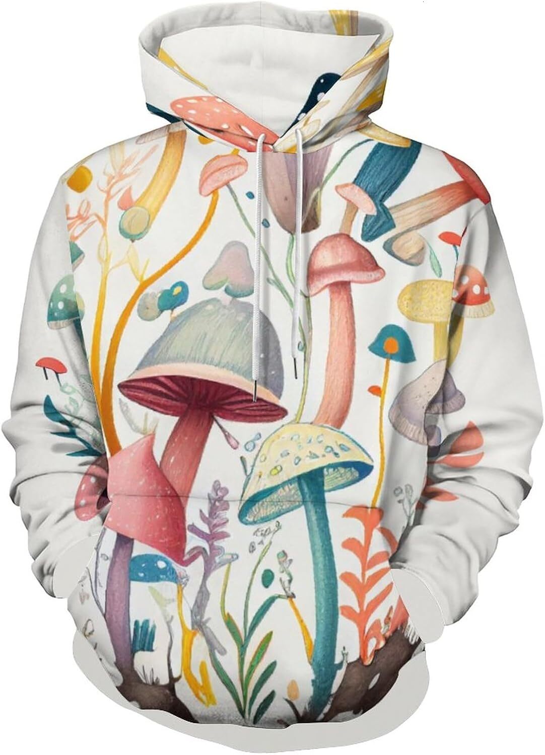 Hoodie for Mens Womens Mens Colorful Neon Magic Mushroom Hoodie 3D Printing Wild Fungus Cartoon Pattern Long Sleeve Casual Sweatshirt Graphic