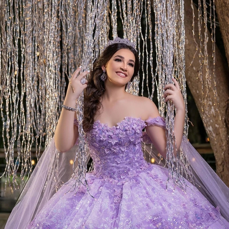 Lavender Sweetheart Ball Gown Quinceanera Dresses Beaded Appliques Birthday Party Gowns 3D Flowers Ruffles Sweet 16 Vestidos De 15 Anos