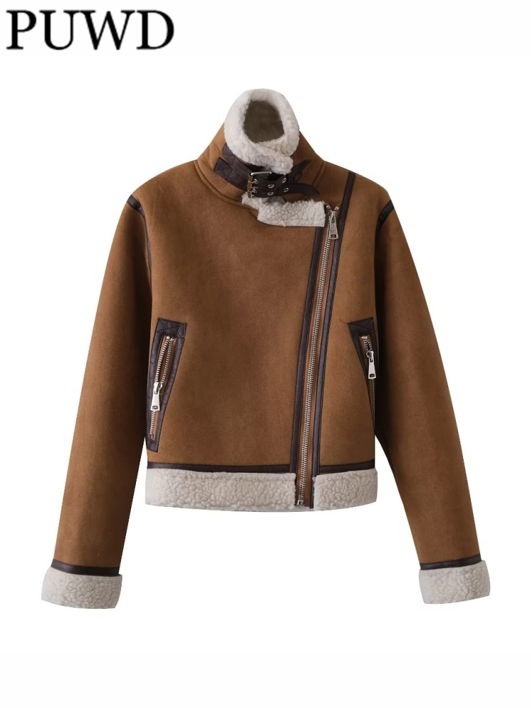 ZACK RAIN Zipper-Up Khaki For Women 2023 Winter Locomotive Short Jacket Long Sleeves Jackets Female Outwears Chic
