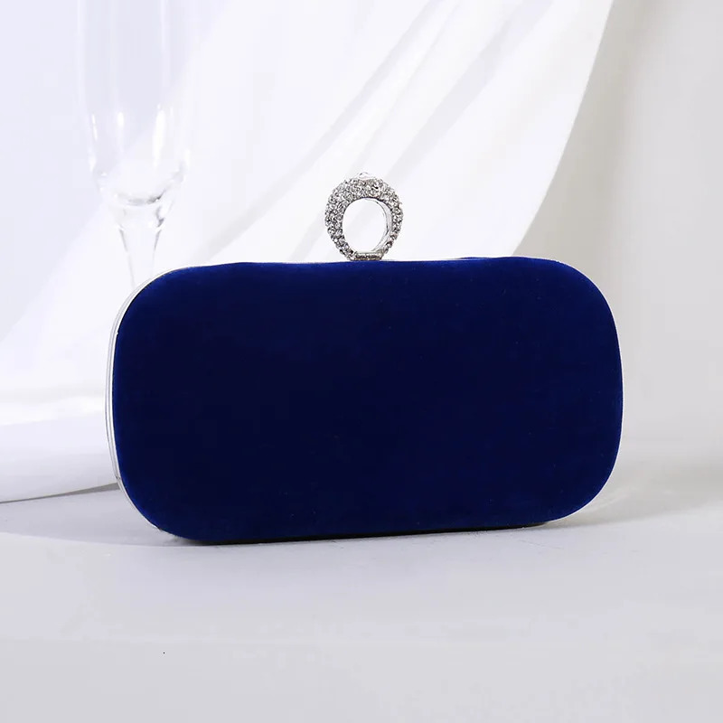 Retro blue velvet womens small clutch fashionable and exquisite rhinestone ring handbag elegant and fashionable wedding party evening bag 241008