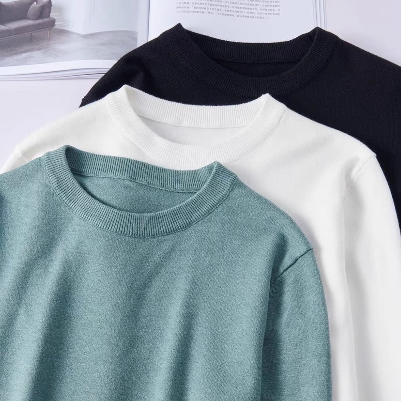 Designer winter anti pilling round neck men's solid color inner sole 2024 business casual knitted sweater