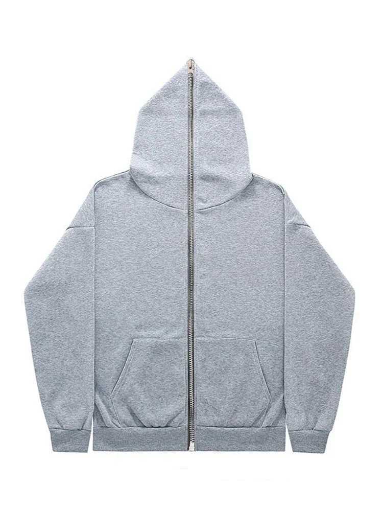 Men's Hoodies Sweatshirts Womens Fashion Harajuku Street Zipper Mens Retro Long Sve Oversized Loose Double Pocket Hooded Autumn New Black Sweatsh