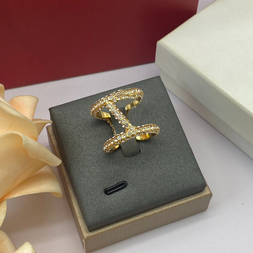 Luxury Classic Diamond Ring Brand Designer Rings Crystal 18K Gold Open Ring for Women Jewelry Party Wedding Gift