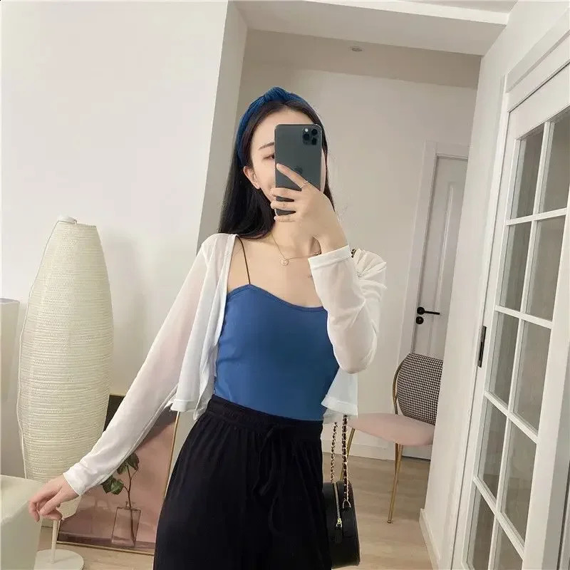 Short Mesh Cardigan Solid Cropped Open Stitch 5 Color Summer Sun Protection Soft Female Breathable Simple Beach 240924
