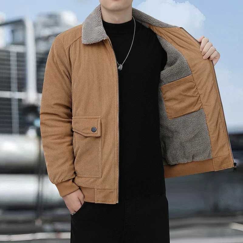 HNDTAZ Winter Men Jacket Casual Corduroy Parka Jackets Warm Thickened Fleece Jacket Men Fashion Windproof Parka Coat Streetwear LX241009