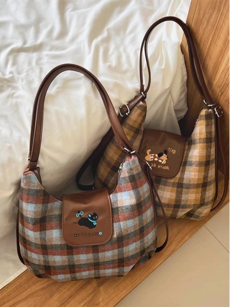 Early autumn plaid polka dot dog cloud bag advanced texture color cross shoulder crossbody bag large capacity college style backpack