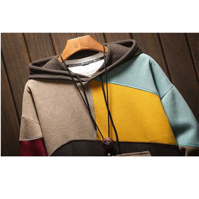 Men's Hoodies Sweatshirts Fashionable streetwear mens sportswear loose warm multi-color hooded sweatshirt autumn patch work Sudadera Hombre Q2410