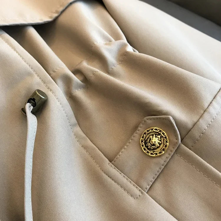Womens khaki hooded trench coat autumn short style womens trench coat modern fashion womens trench coat 240927