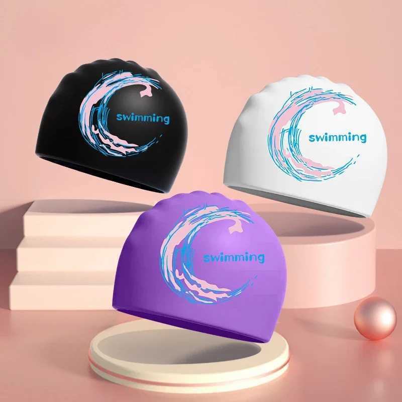 Printed swimming cap universal large-sized adult silicone swimming cap suitable for women men long hair ear protection adult swimming cap CL241009