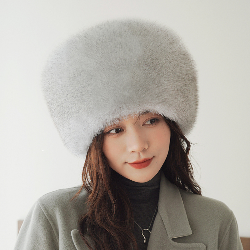 Natural Fox Beanies Women Winter Warm Fluffy Popular Russia Style Female Round Cap Fashion Real Fur Hats