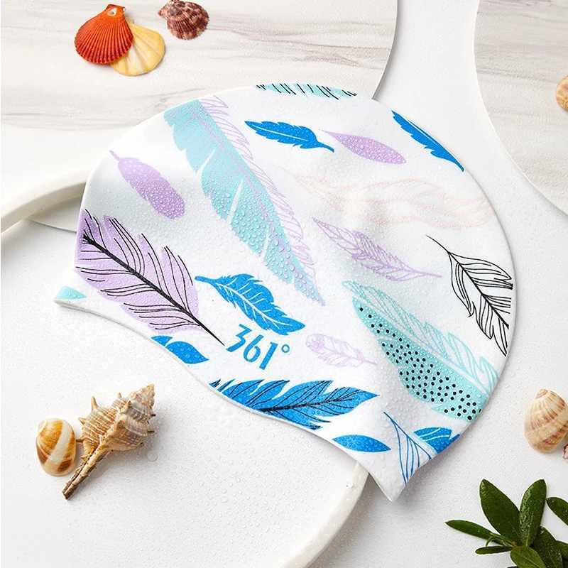 Waterproof unisex swimming cap printed with comfortable silicone anti slip elastic for mens water sports CL241009