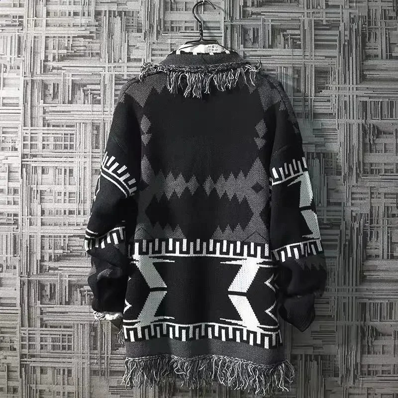 Autumn and winter knitted cardigan mens thin long sleeved jacket Korean fashion retro Y2k review mens top sweater 241007