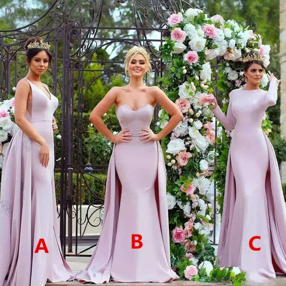 R&W Lavender Bridesmaid Dresses Mermaid Mixed Styles Satin Maid of Honor Simple Style Bride Gowns for African Black Women Girls Marriage BR073