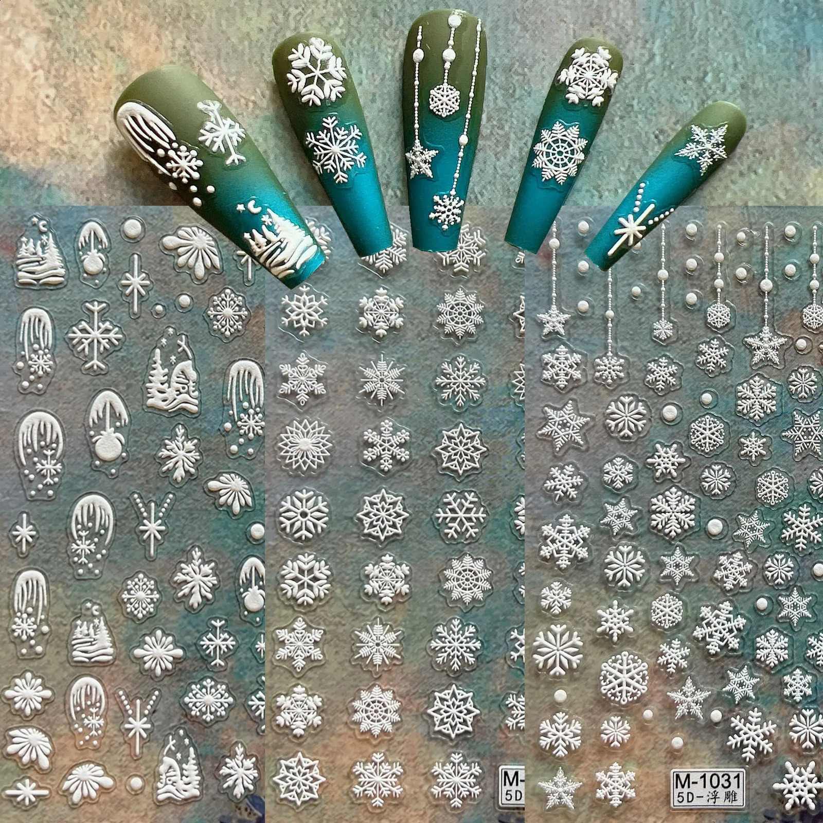 1pc nail art 6D relief Christmas snowflake deer tree sticker cardboard nail art decoration M 241008