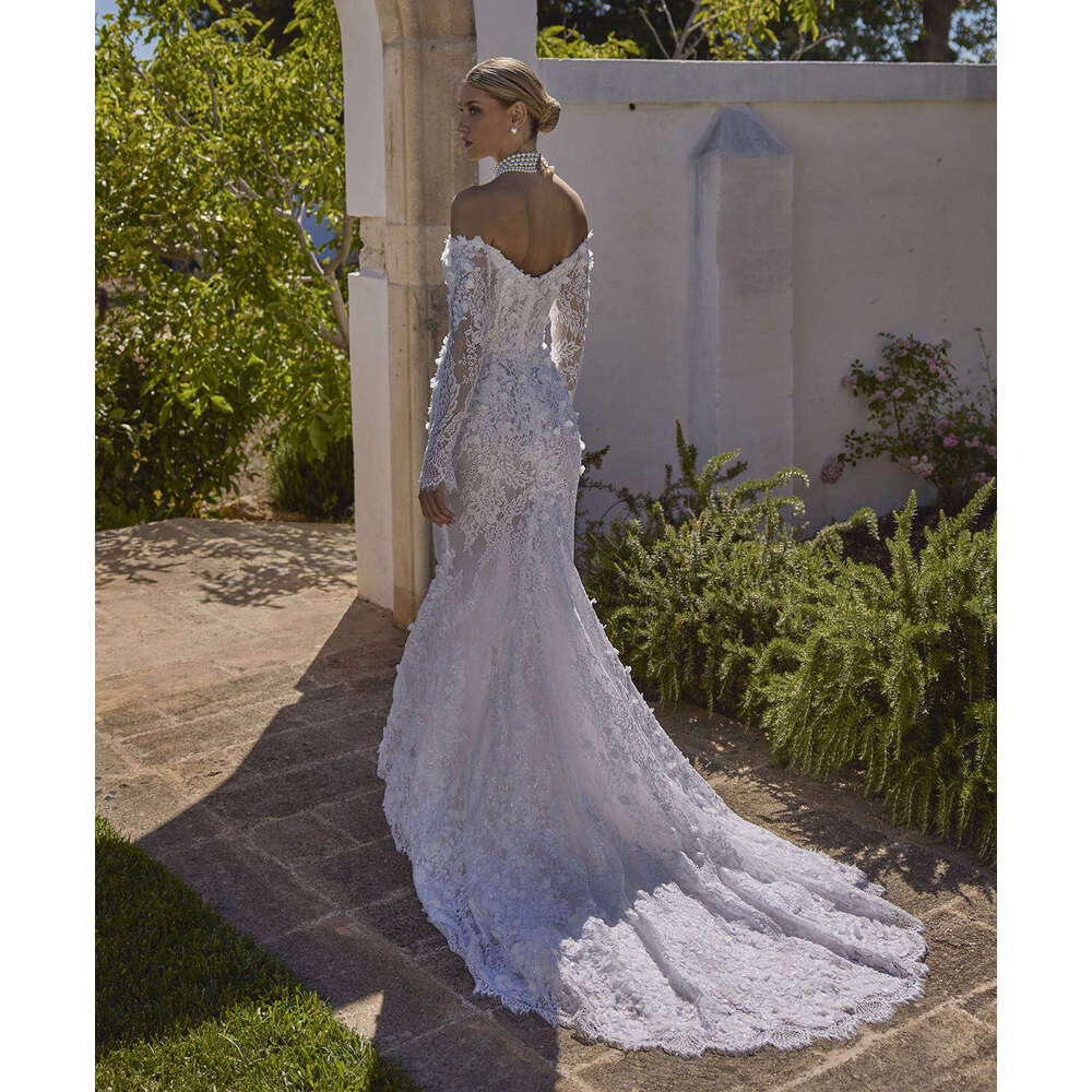 Illusion Wedding Dress Mermaid Strapless Appliques Lace Long Sleeve Or Length Princess Bride Vestido De Noiva Custom Made 0228Lz