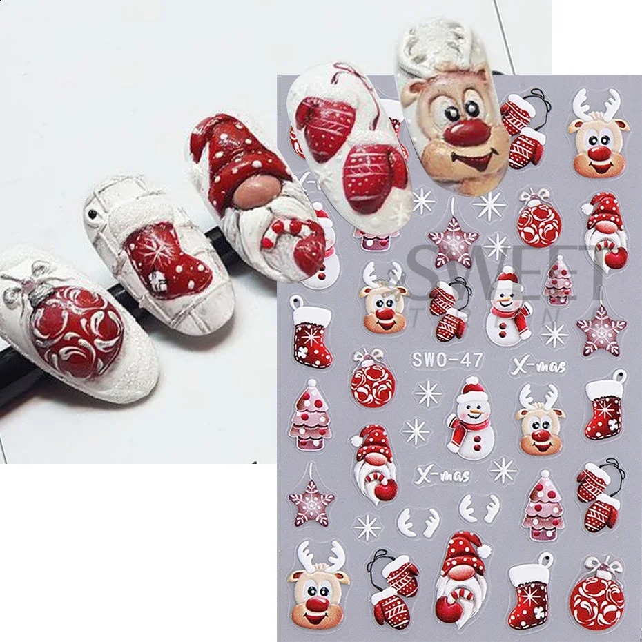 Christmas nail stickers Santa Claus snowman gloves cartoon self-adhesive slider nail stickers snowflake decorations 241008