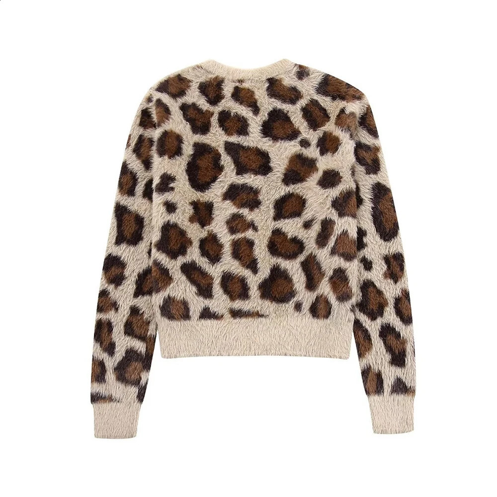 Aoaiiys Knitting Cardigan for Women Sweaters Leopard Single Breasted ONeck Long Sleeve Autumn Winter Warm Fashion Cardigans 241007
