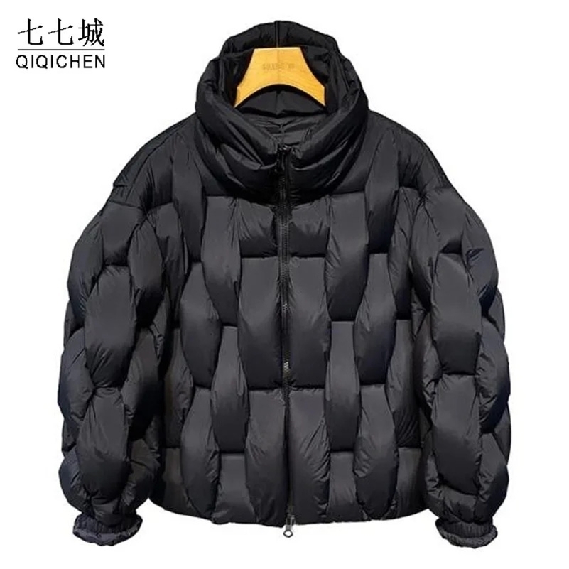 Mens Thick Parkas Jackets Women Square Weave High Collar Warm Jacket Casual Oversized Warm Puffer Bubble Coat 241008